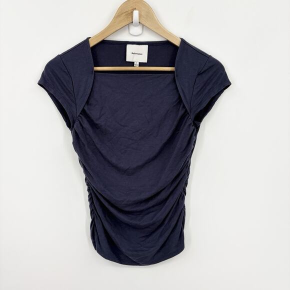 Reformation Tops - Reformation Top Women Small Addison Ruched Knit Soft Stretch Capsule Boat Neck